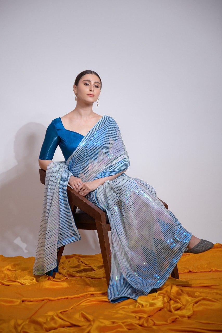 VT-368 | Kaira Sarees – Soft Georgette Sequins Embroidered Saree - Image 2