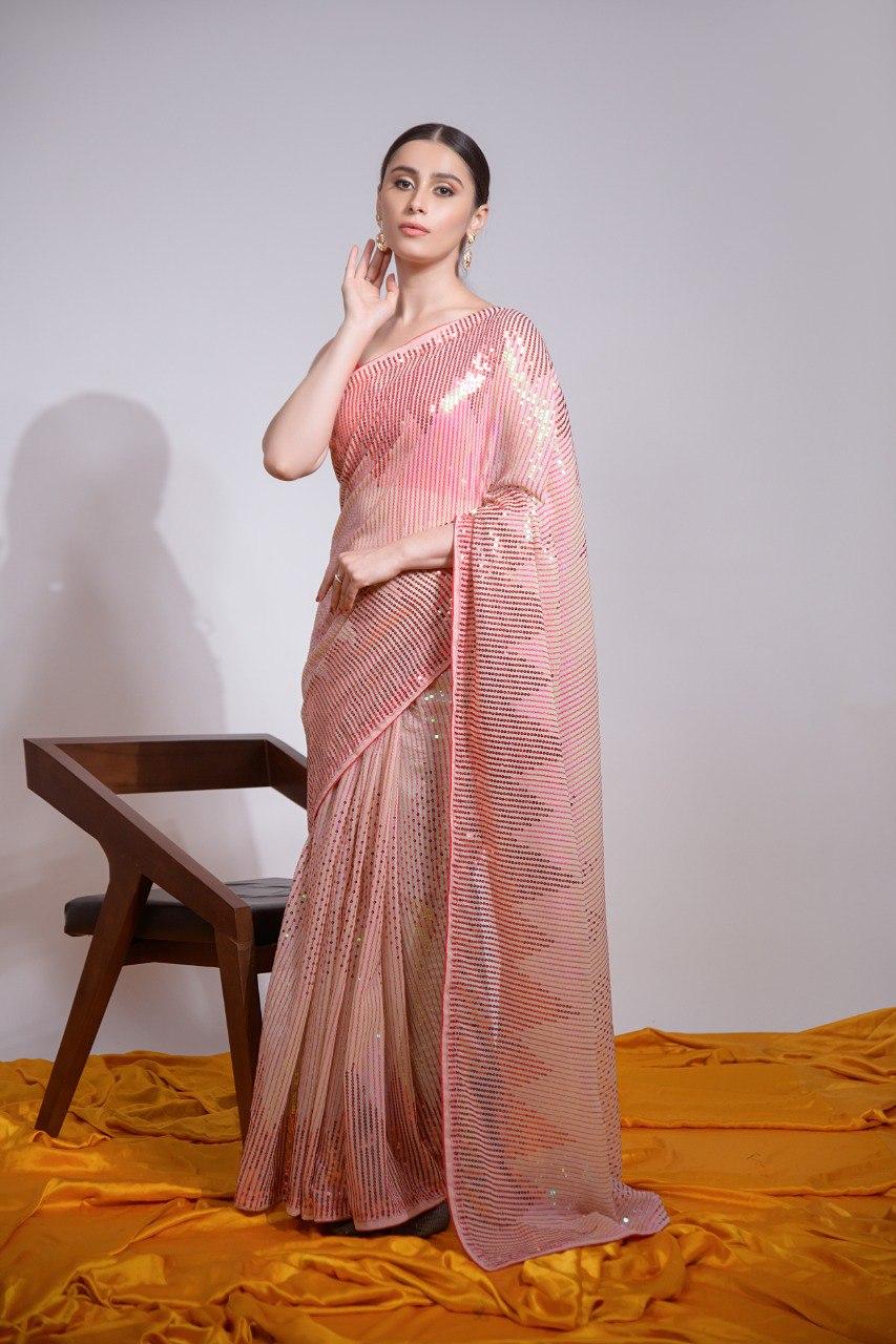VT-368 | Kaira Sarees – Soft Georgette Sequins Embroidered Saree - Image 3