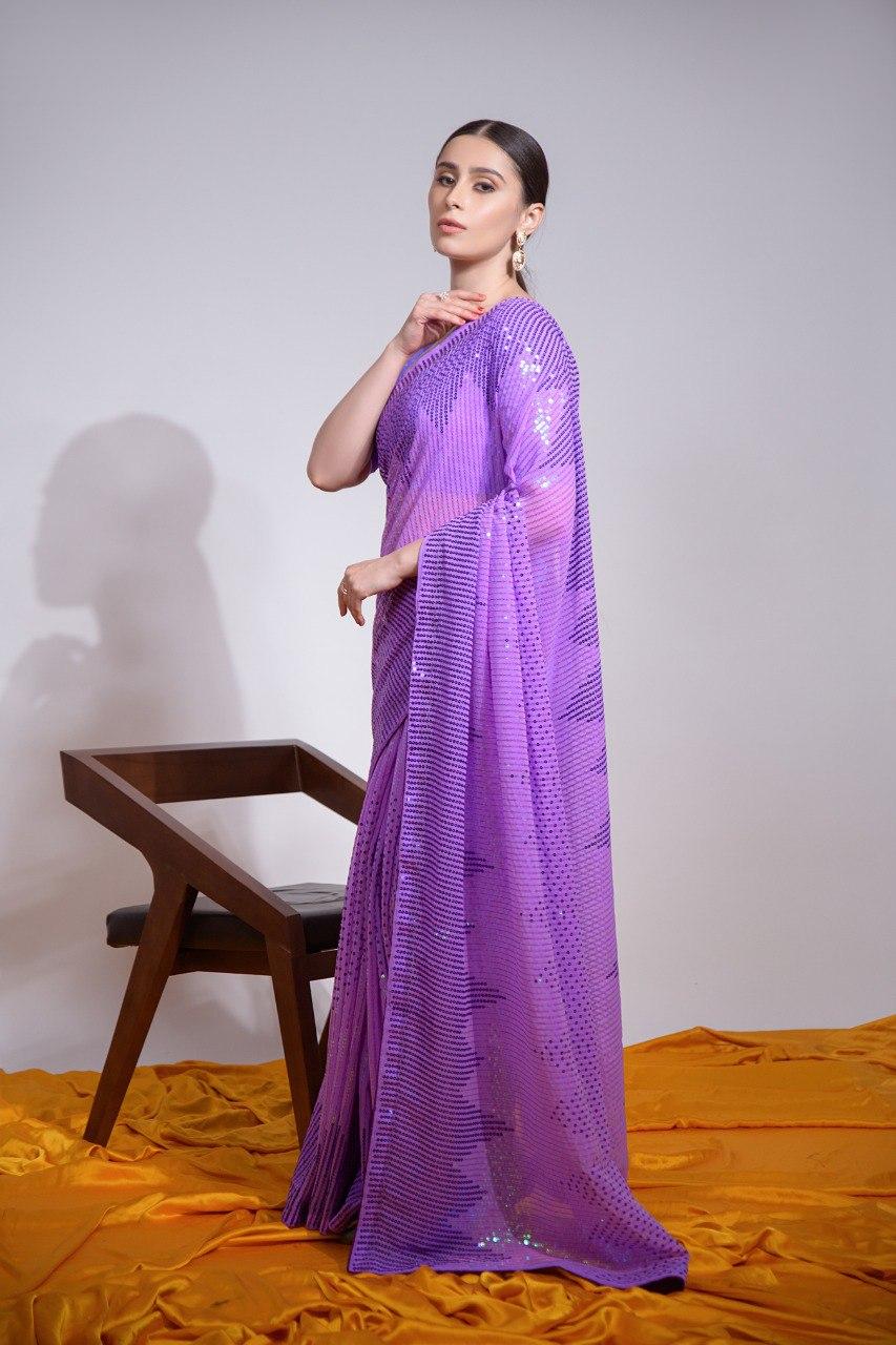 VT-368 | Kaira Sarees – Soft Georgette Sequins Embroidered Saree - Image 4
