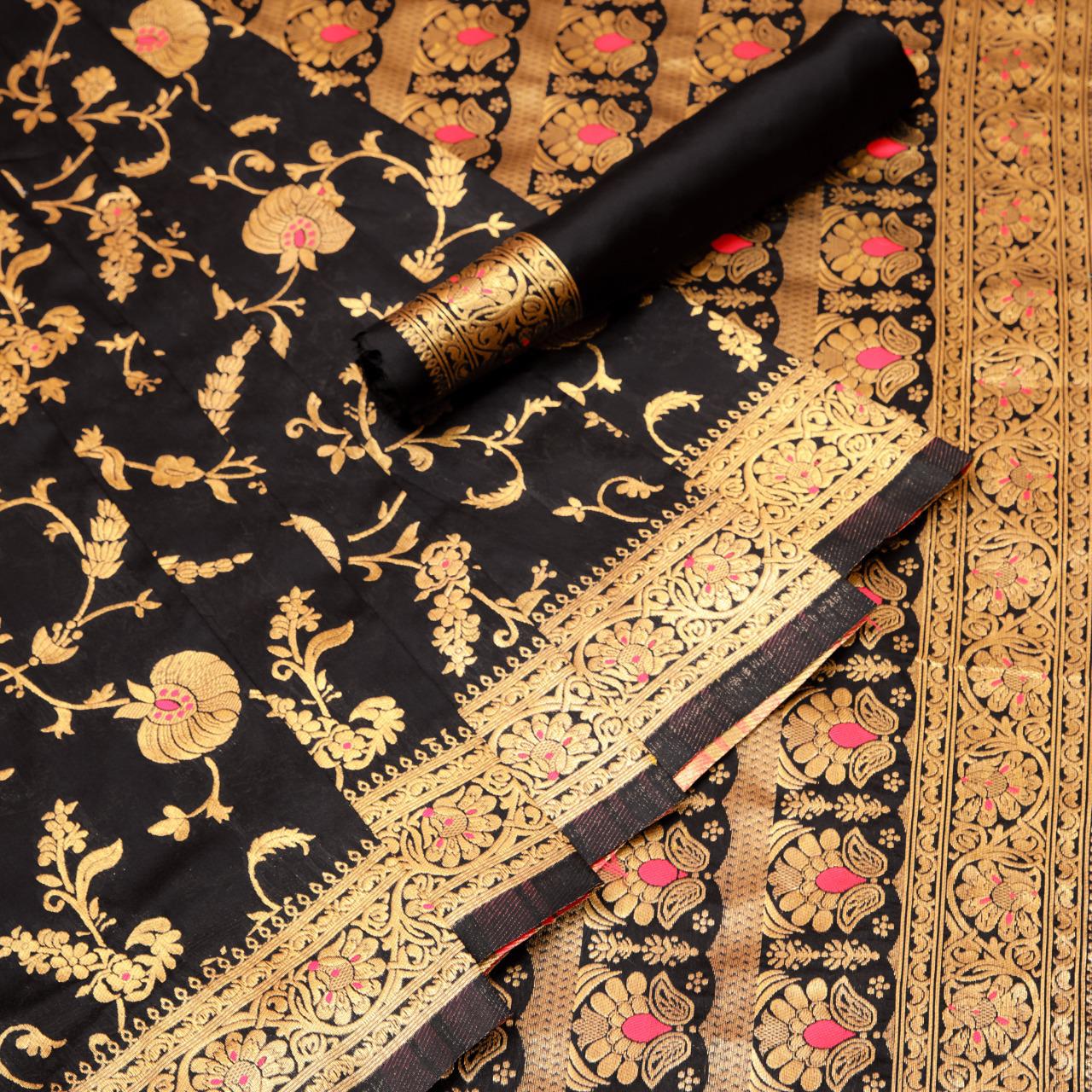 KP-1029 | Soft Lichi Silk Saree with Original Gold Zari & Rich Jacquard Work - Image 5